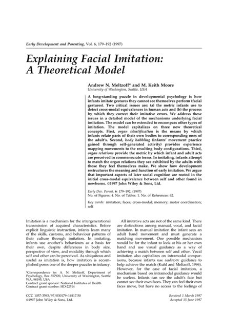 Early Development and Parenting Explaining Facial Imitation: .